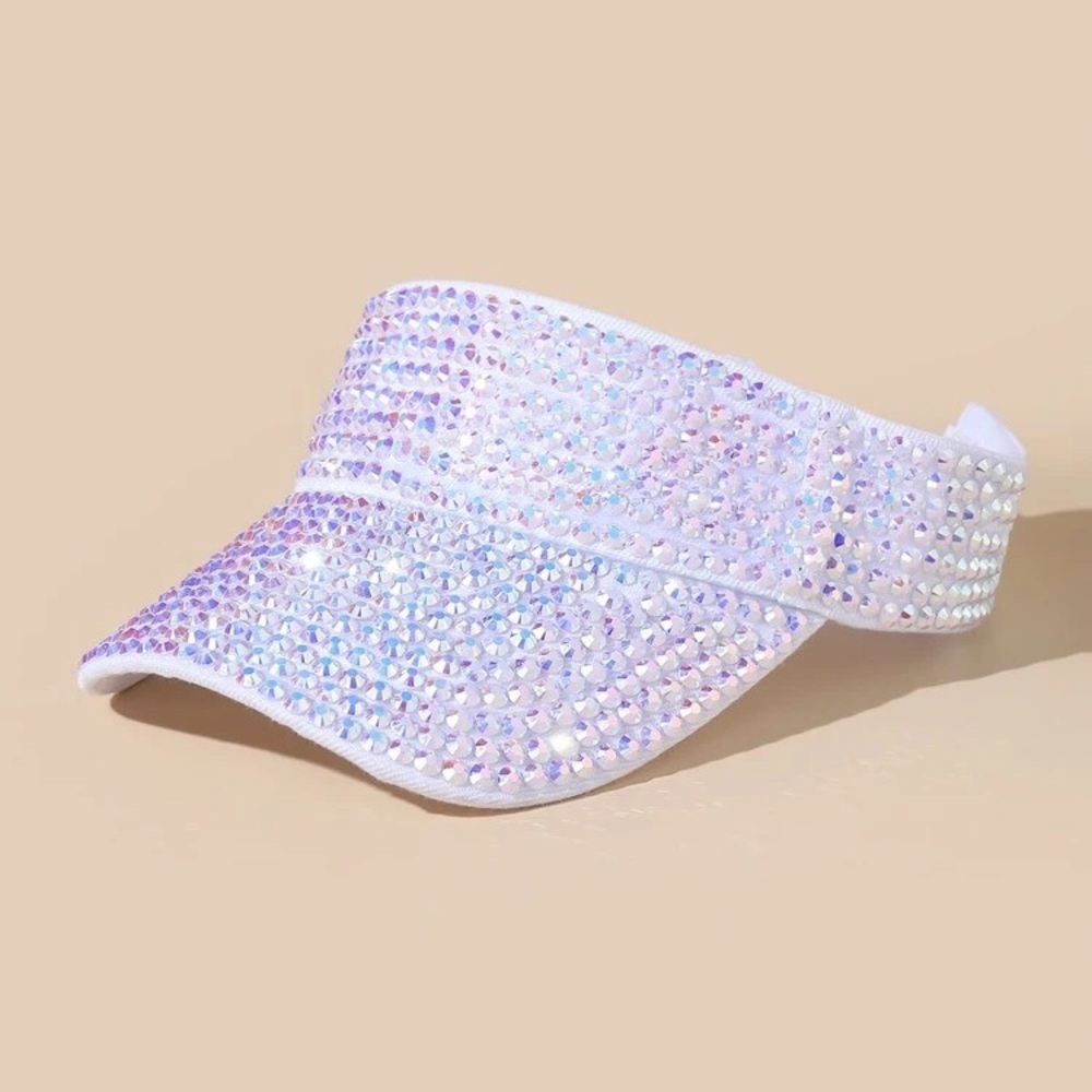 Stunning White AB Bling Visors Rhinestones Sport Sun Visor Caps Adjustable